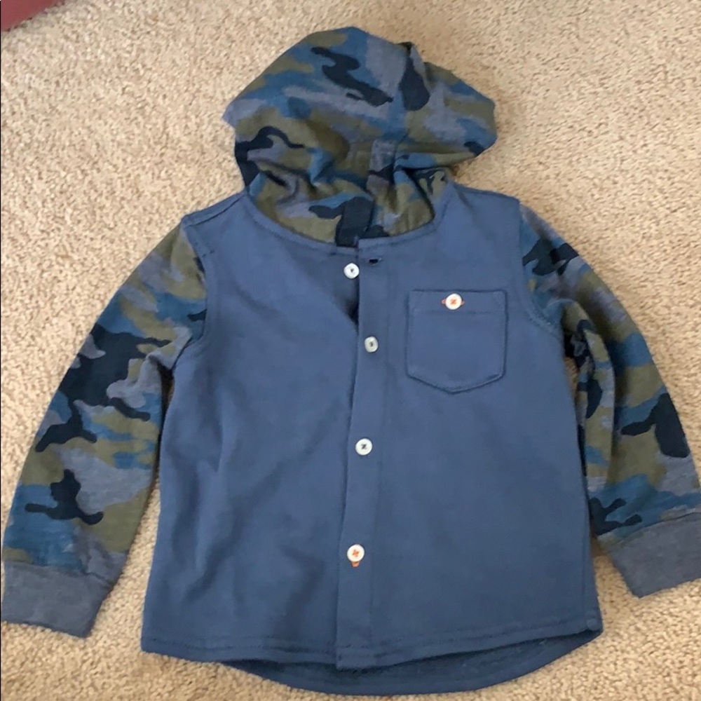 Never worn boys button up hoodie. 12-18 month